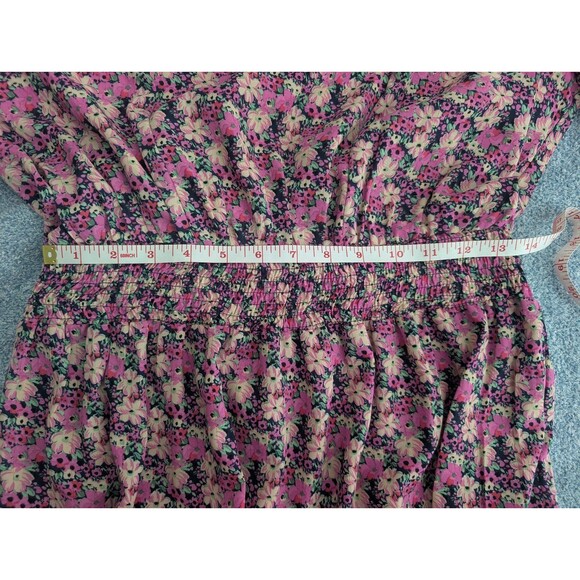 Umgee Romantic Floral Smock Ruffle Metallic Mini Fairycore Dress Size Medium - Picture 9 of 10